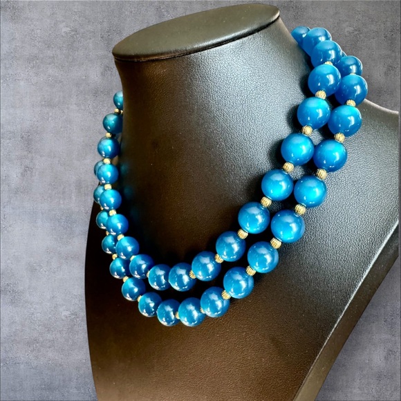 MOONGLOW Dark Blue Lucite Double-Strand Necklace, Vintage - Picture 7 of 12